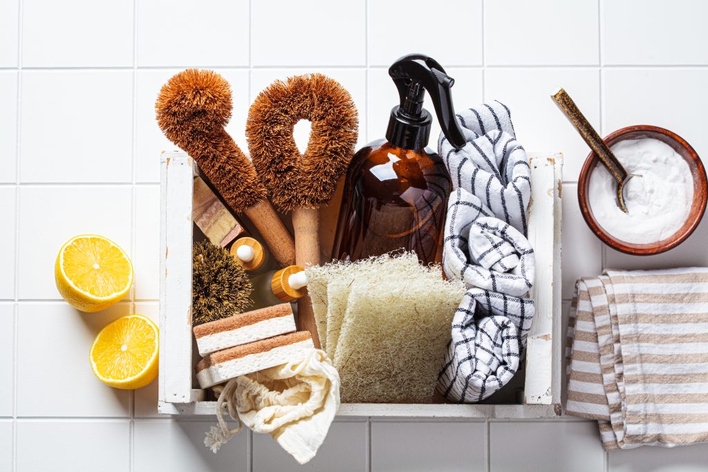 Cleaning supplies -Natural brushes, sponges and organic cleaning products.